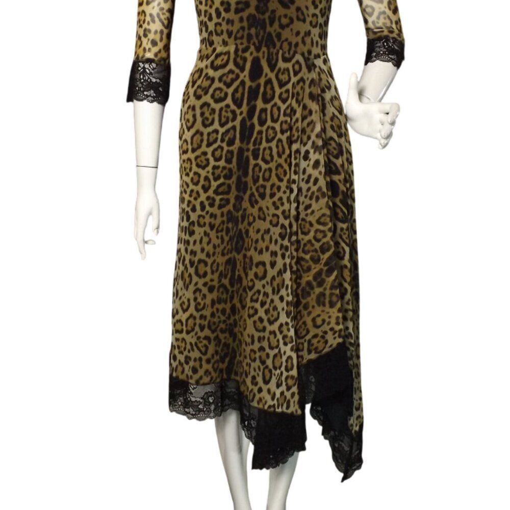 FUZZI/JEAN PAUL GAULTIER Dress, S, Leopard print, Mesh, Asym Lace hem, Animal - Picture 13 of 13